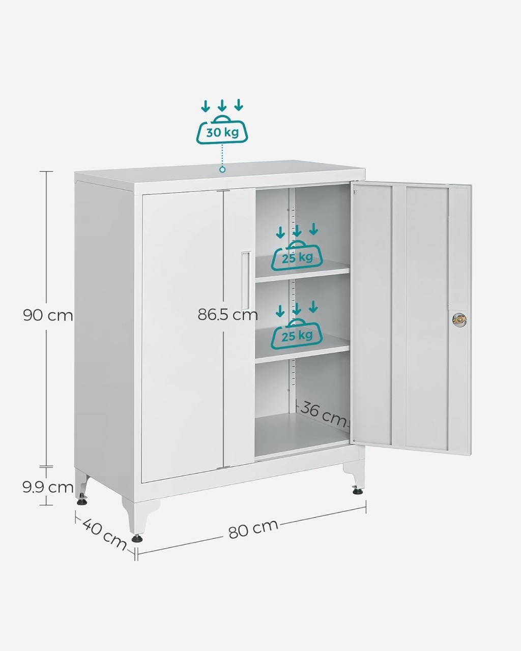 Dulap de depozitare din metal, Songmics, Gray, 40 x 80 x 90 cm - 3 | YEO