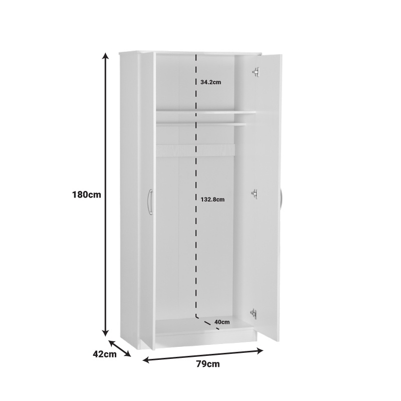 Dulap dormitor Zelia Pako World Alb 79x42x180 cm