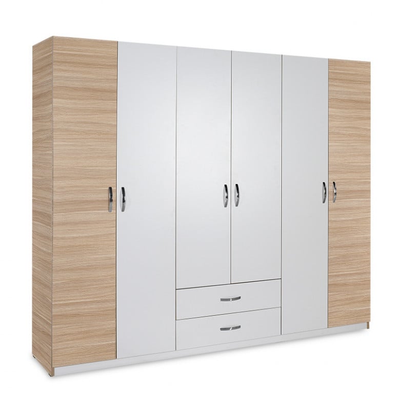 Dulap Drum Cu 6 Uși Culoare Stejar-Alb 240x53x209 cm