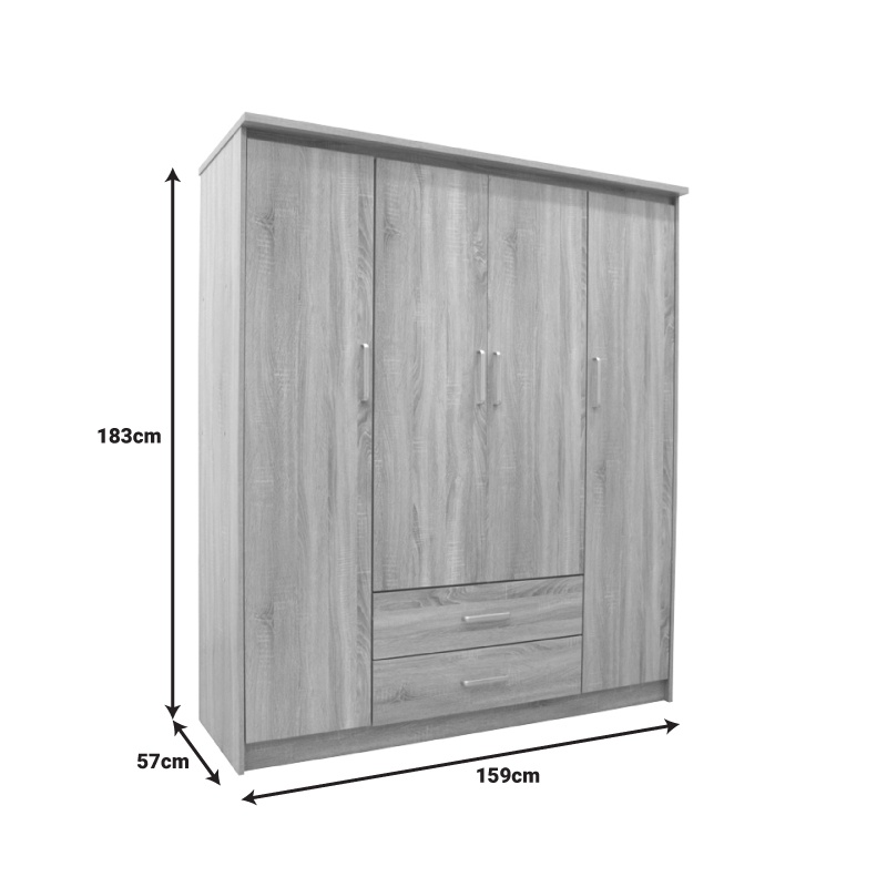 Dulap Olympus, Pako World, 4 usi, Stejar, 159x57x183 cm
