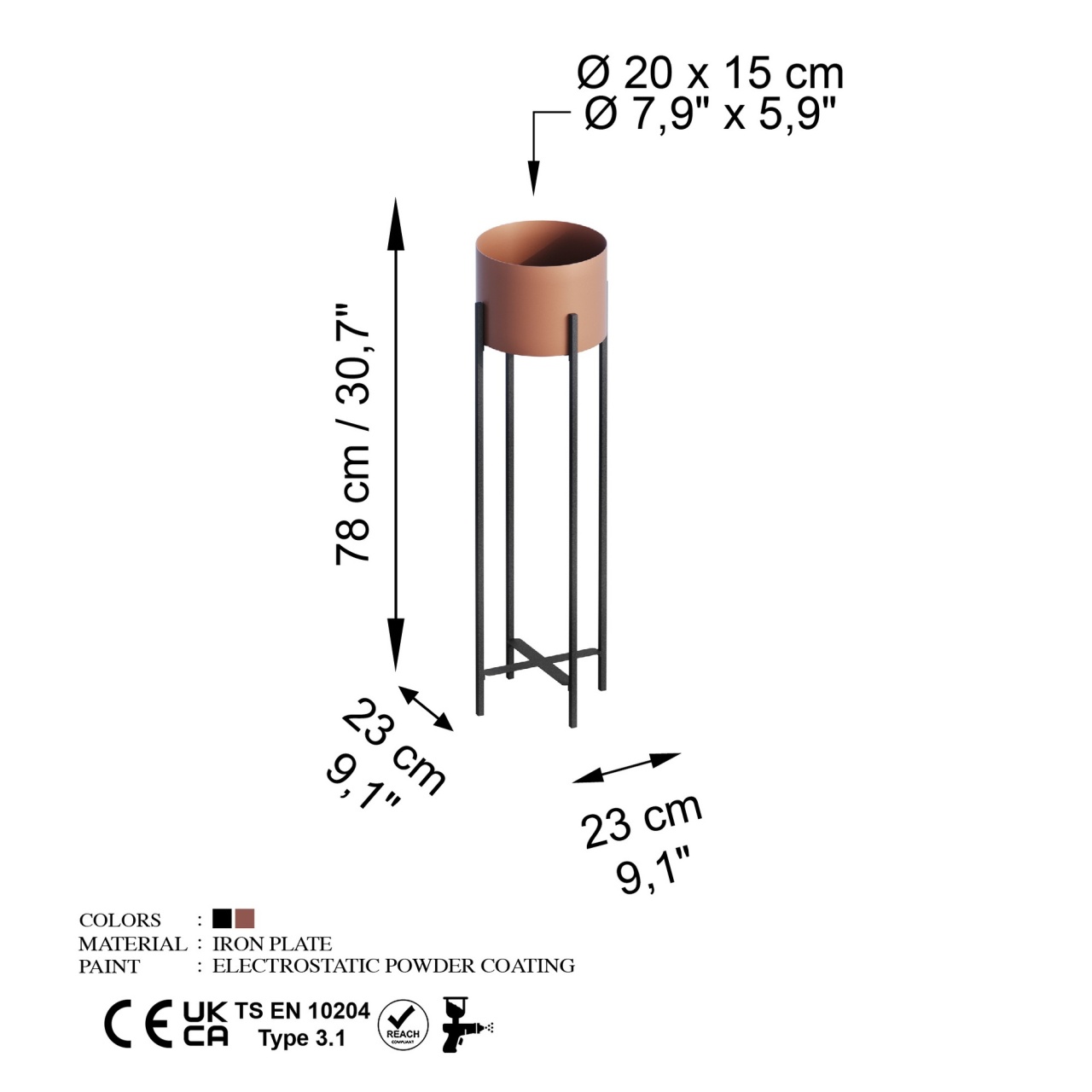 Ghiveci decorativ GED025B Cupru 23x78x23 cm