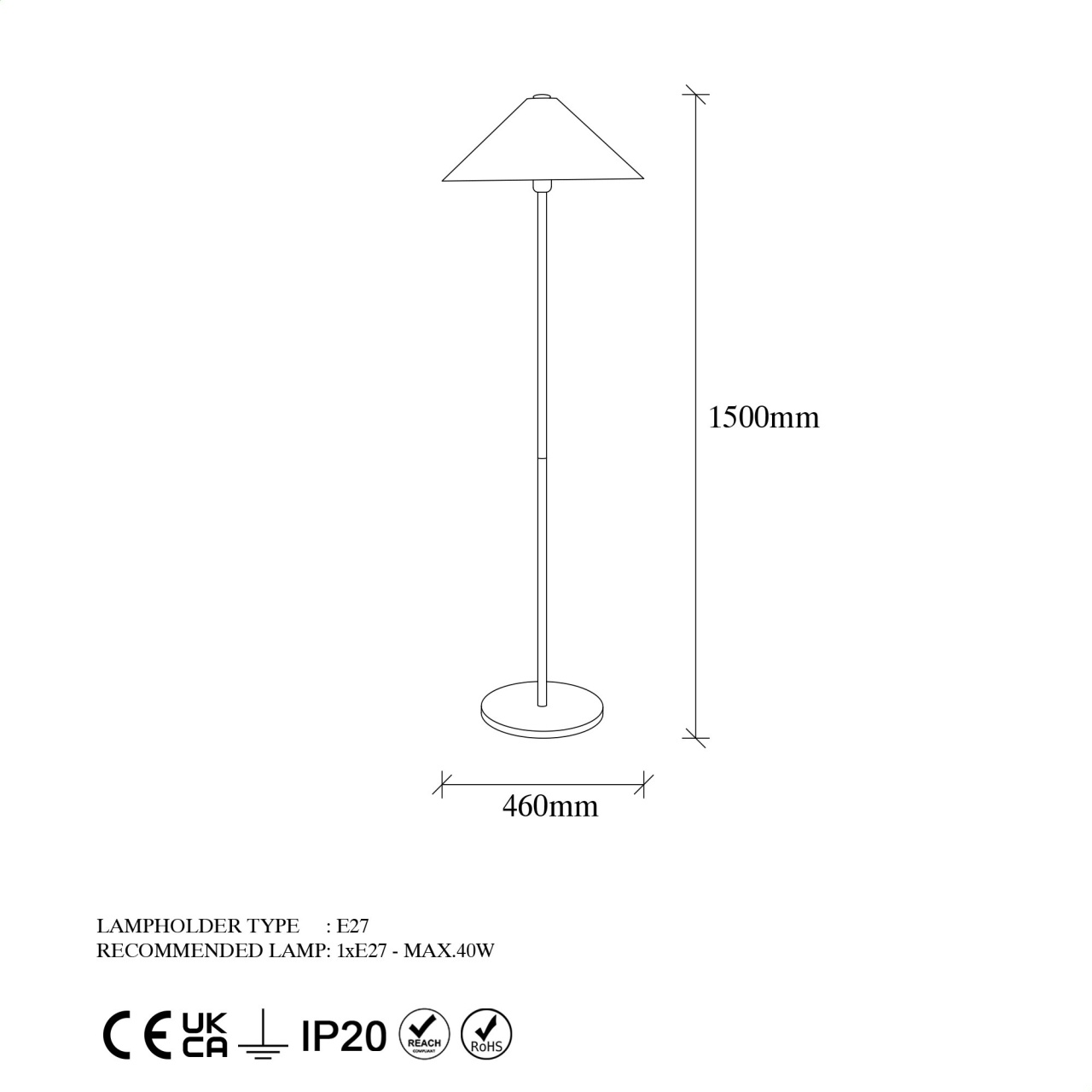 Lampadar Mixed Auriu 46x46x150 cm - 5 | YEO