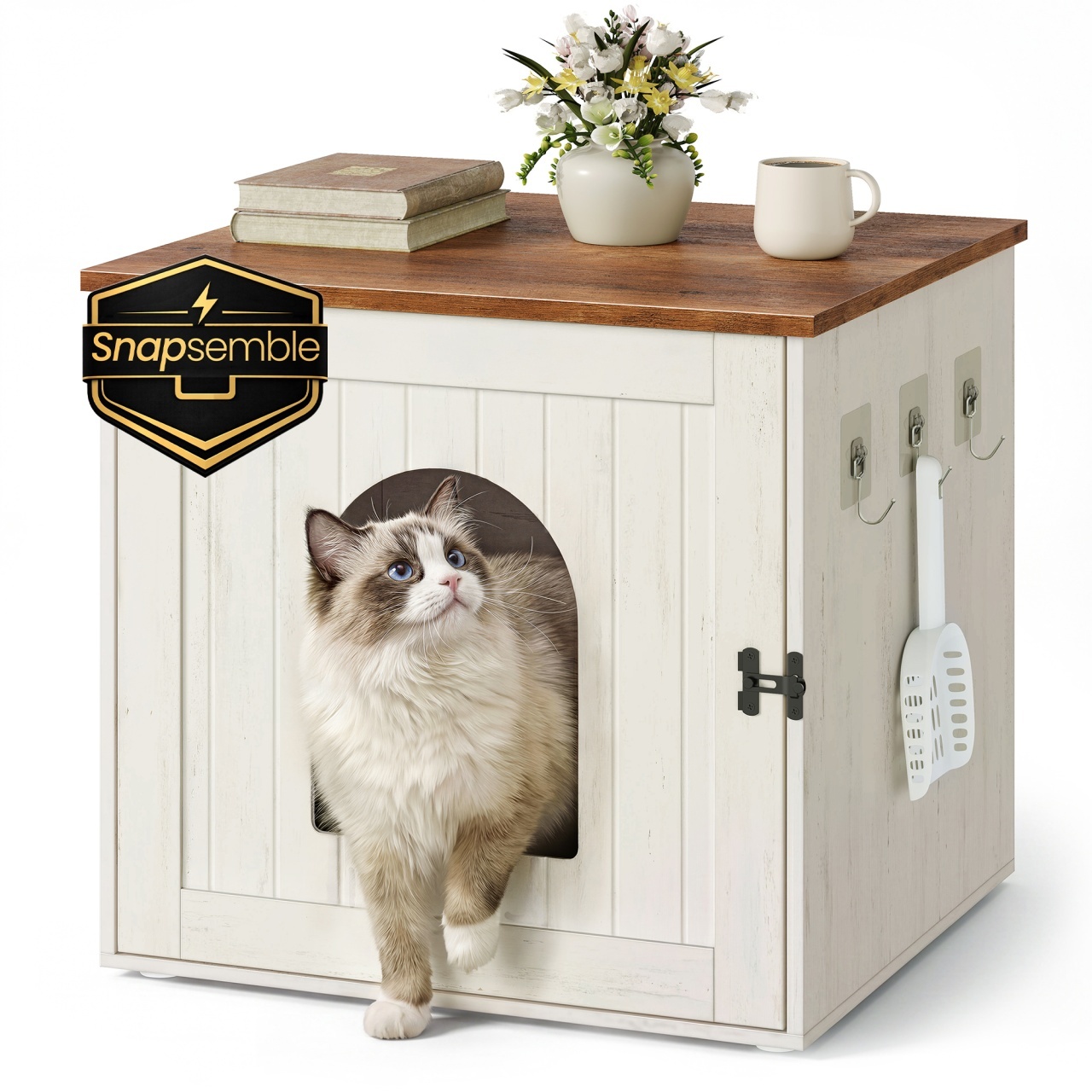 Litiera acoperita Hopu Songmics Alb 55x50x50 cm