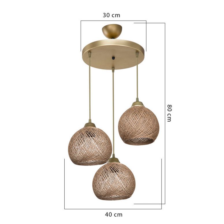 Lustra cu trei lumini PWL-1121, E27 bej-auriu, 40x80 cm - 2 | YEO