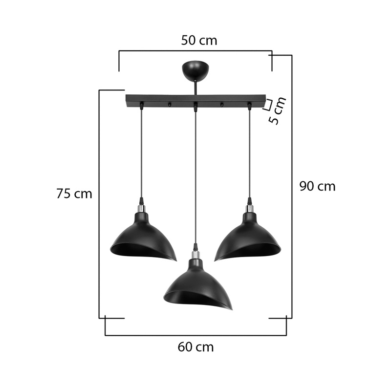 Lustra Triha cu trei lumini plastic PP abajur negru 60x22x22+ cm