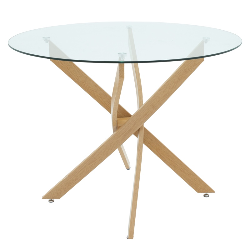 Masa Antoro sticla si picioare metal nuanta naturala 100x100x75 cm