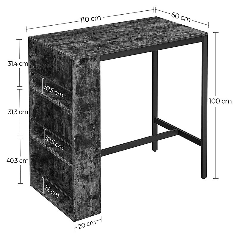 Masa de bar Fenna, culoarea nuc - negru 110x60x100cm