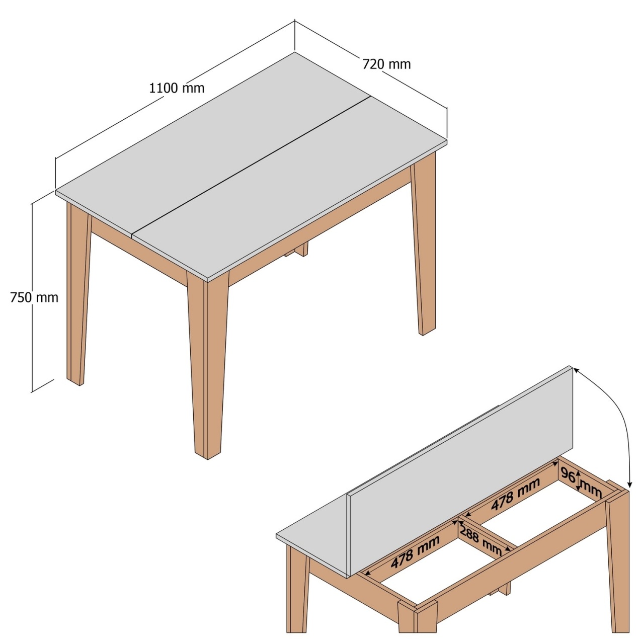 Masa de bucatarie Kiev Nuc 110x72x75 cm