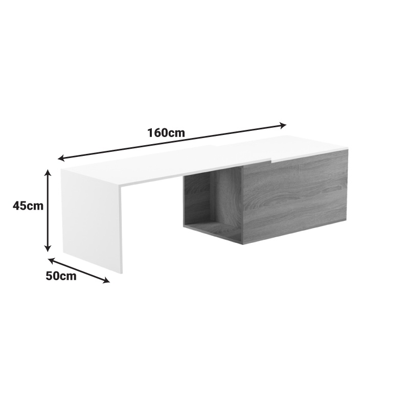 Masuta de cafea extensibila Extera Alb 160x50x45 cm