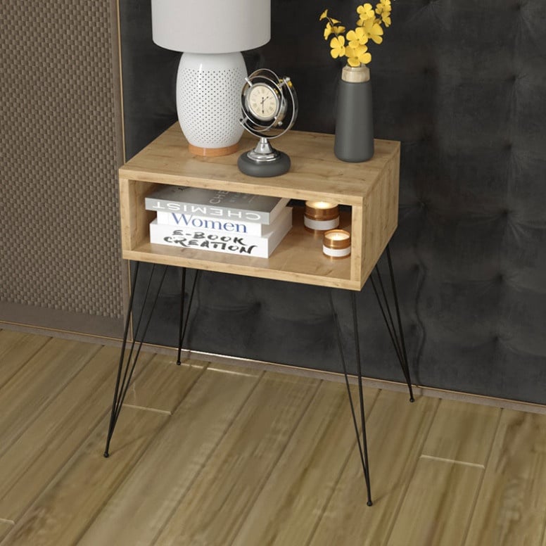 Noptiera Naida natural-negru 45x30x59cm - 2 | YEO