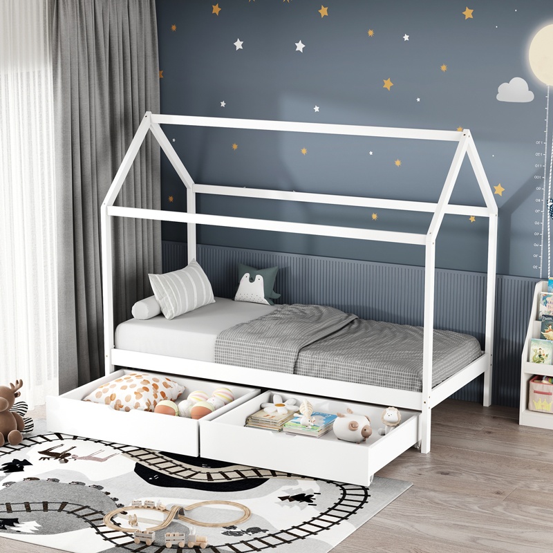 Pat pentru copii Mellin, Pako World, 2 sertare, Alb, 90x190 cm - 1 | YEO