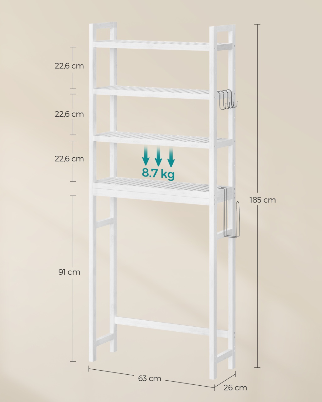 Raft baie WC Songmics Alb 63x26x185 cm - 4 | YEO