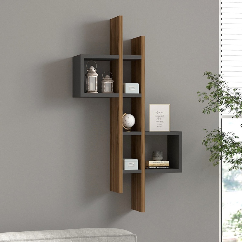 Raft de perete Garel, Pako World, Nuc-Antracit, 53x19x108 cm