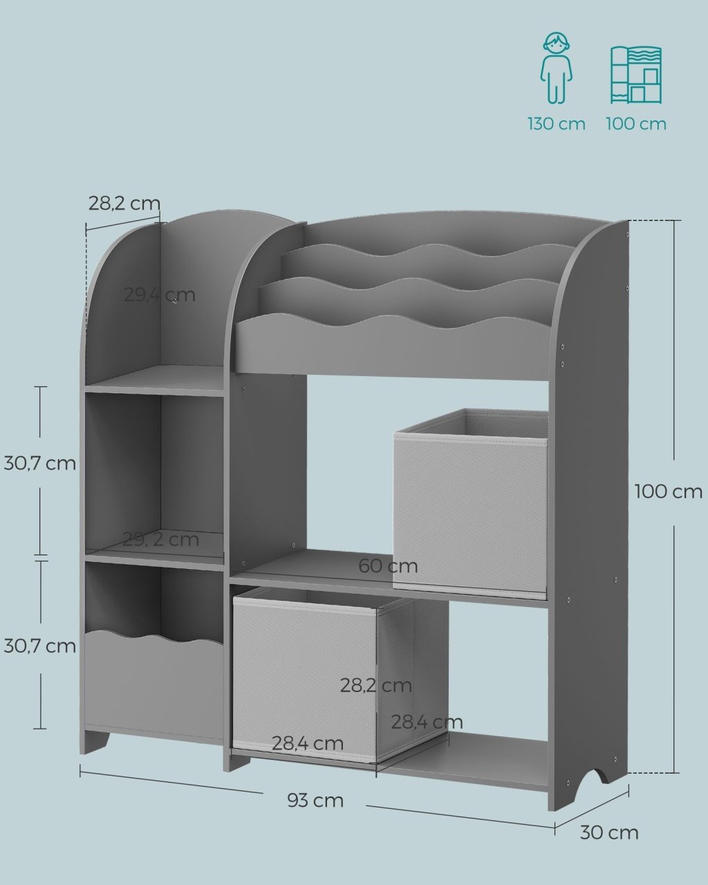 Raft pentru depozitare jucarii Songmics Gri 93x30x100 cm