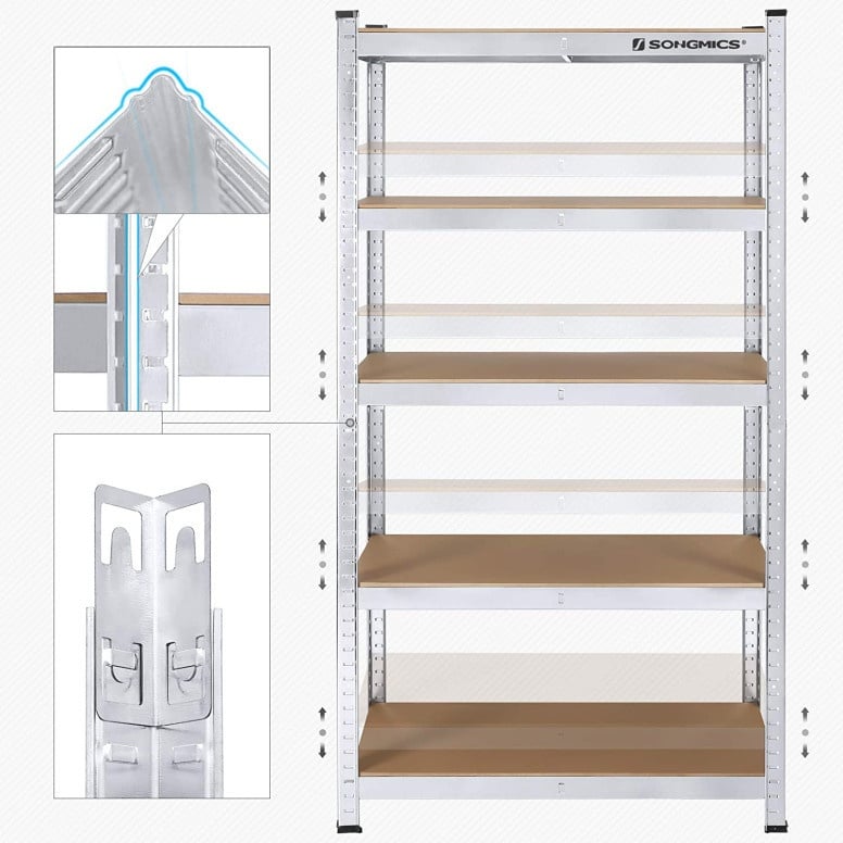 Raft Songmics, 5 rafturi, 40 x 90 x 180 cm, Silver, GLR40SV - 2 | YEO