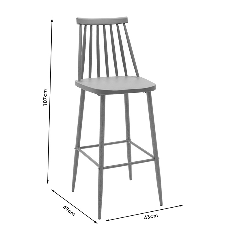 Scaun bar Aurora plastic PP alb cu picioare naturale 42x47x75+ cm