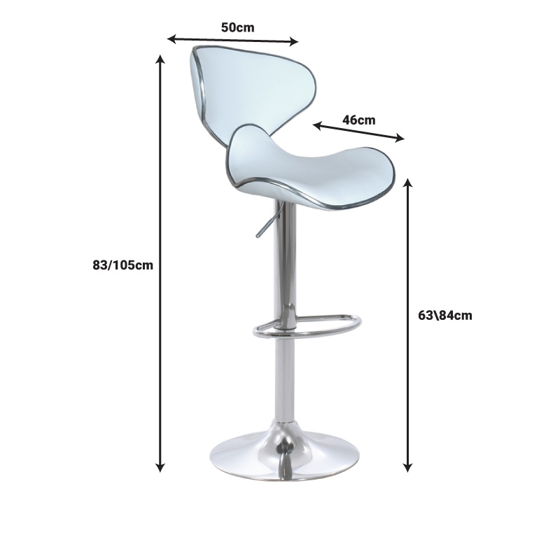 Scaun bar Butterfly inaltime ajustabila piele ecologica PU alb baza cromata 47x47x100 cm