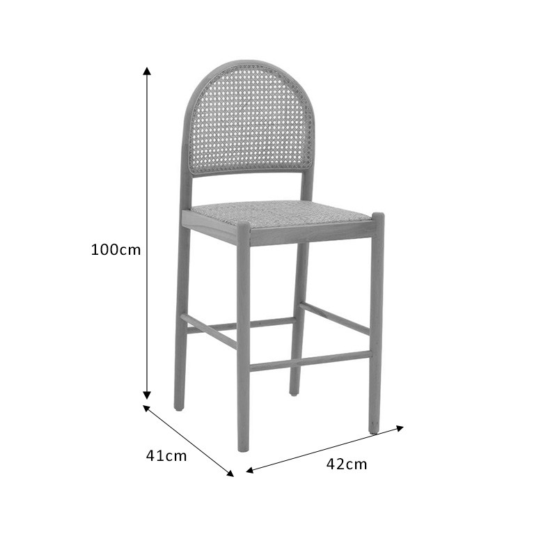 Scaun de bar Alessia ratan culoare lemn natural - lemn de fag - pernuta culoare lemn natural 42x41x100cm