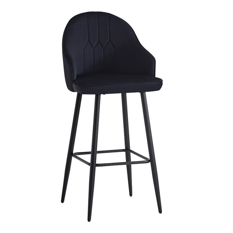 Scaun de bar Velvi, Pako World, Catifea neagra, 46x45x113 cm