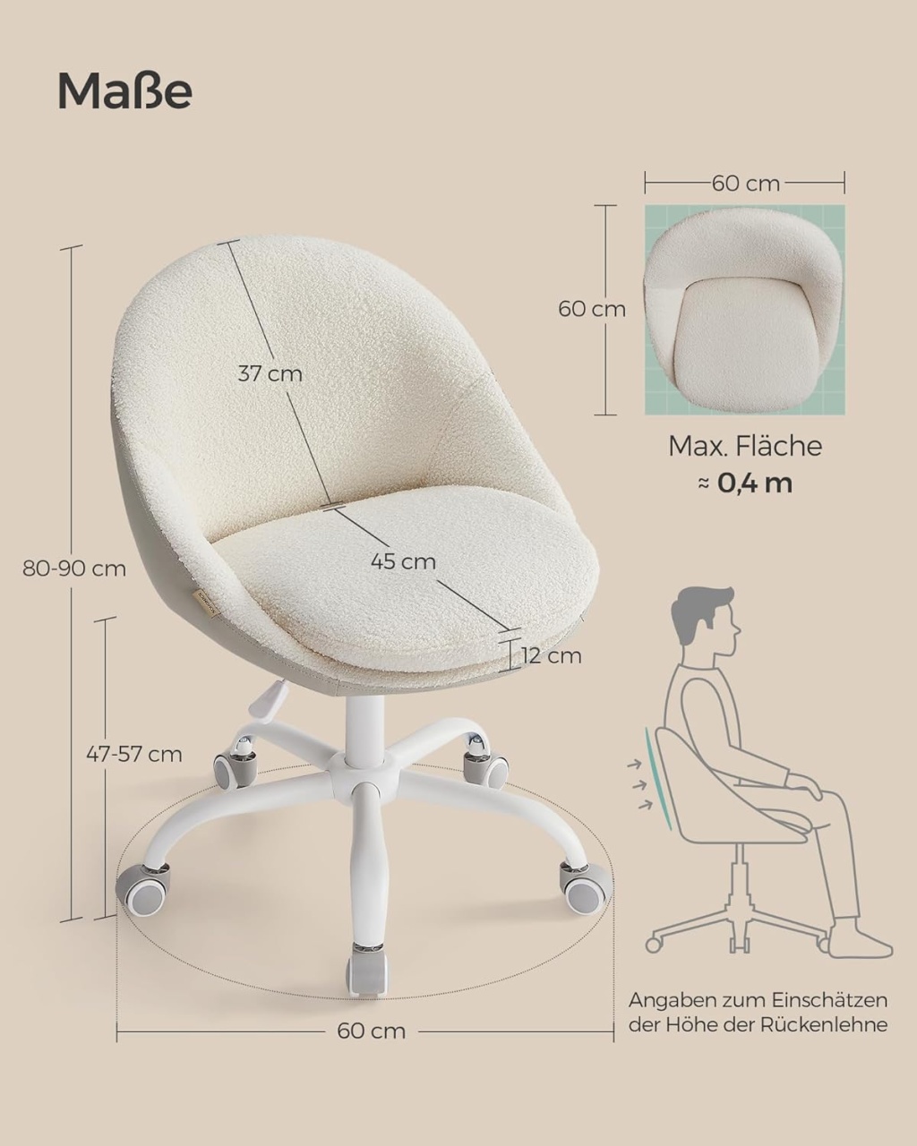 Scaun de birou boucle Cappuccino Songmics 56x60x93.3 cm - 1 | YEO