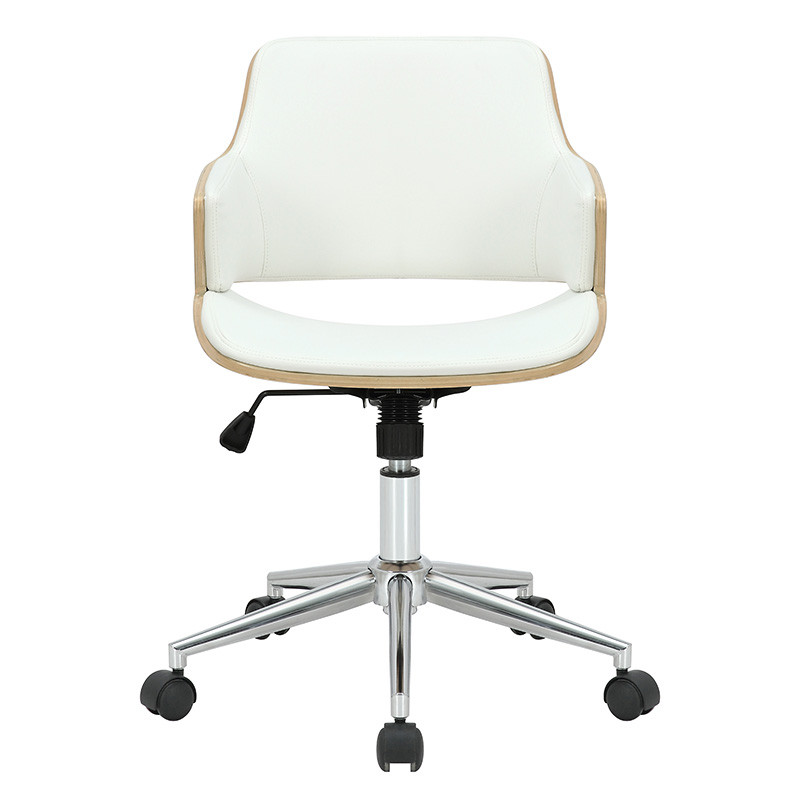 Scaun de birou manager Fern piele ecologica alb lemn natural - 3 | YEO