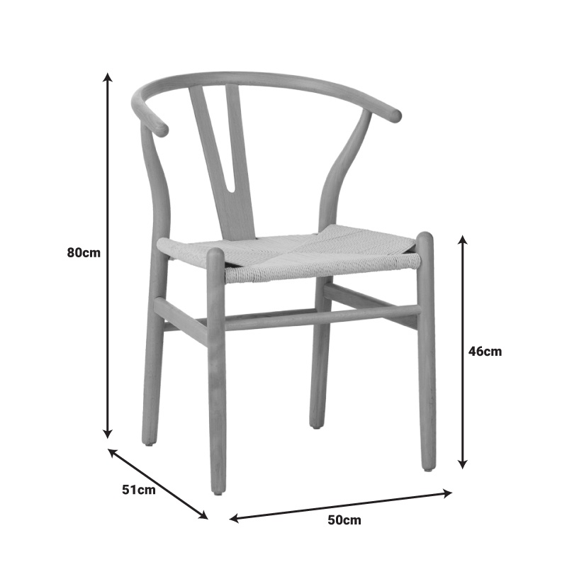 Scaun Wishbone din lemn de cauciuc si franghie in nuanta naturala 50x51x80 cm