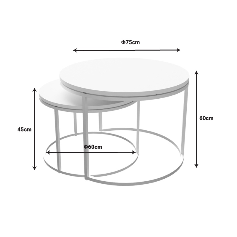 Set 2 masute de cafea Solme Pako World Alb 60x75x45 cm