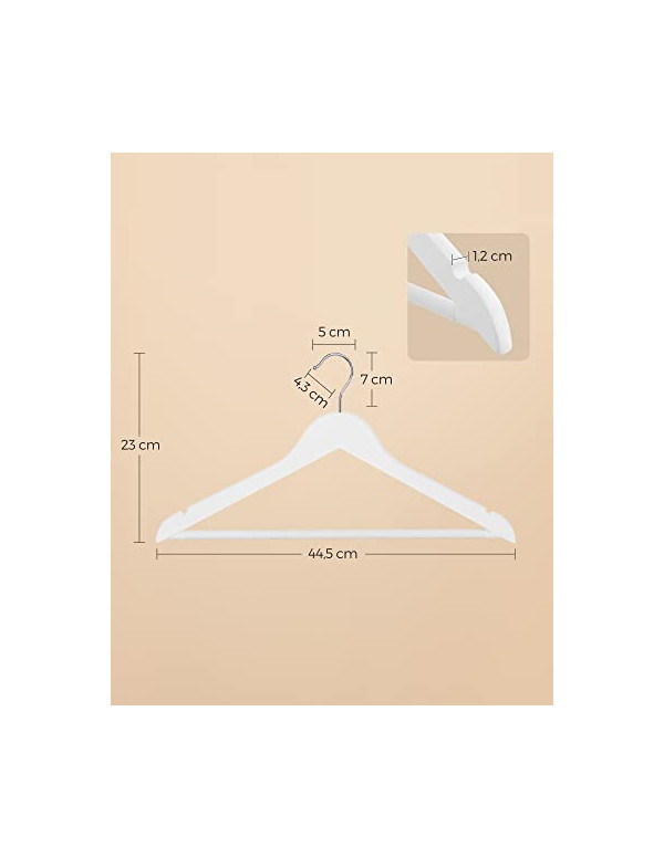 Set 20 umerase din lemn, Songmics, CRW03W-20, Alb - 4 | YEO