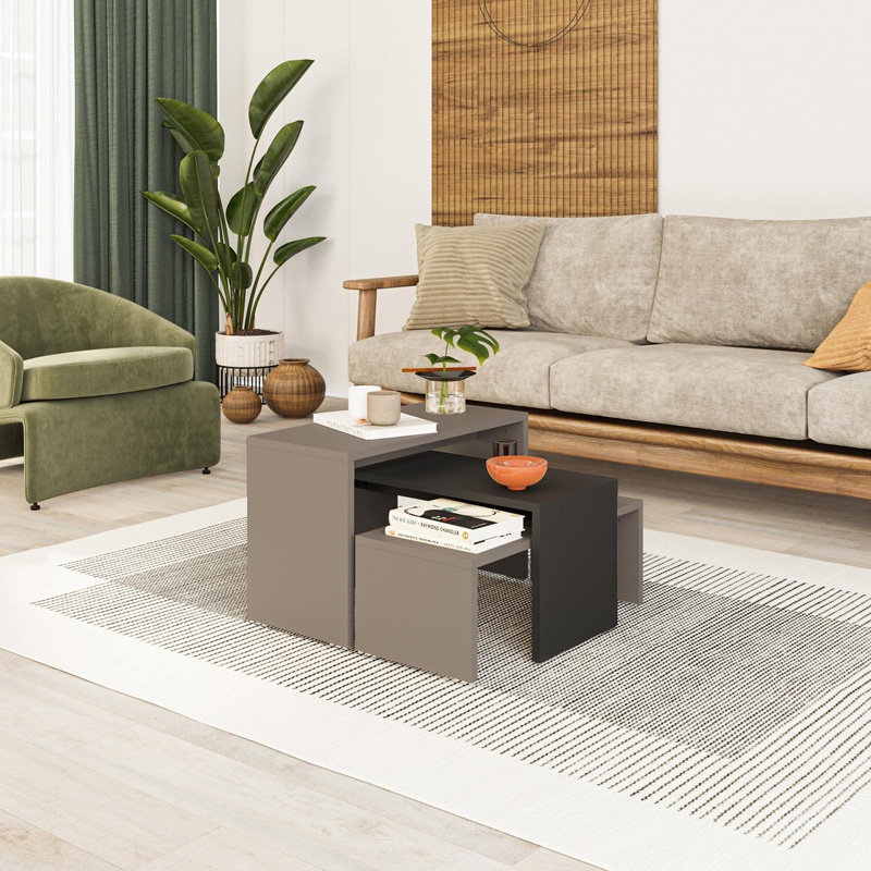 Set 3 masute Kantar, Pako World, Antracit-Maro, 65x30x39 cm - 1 | YEO