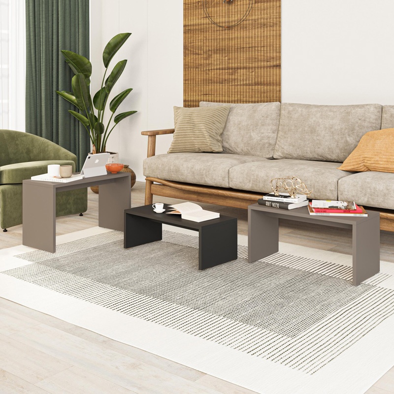 Set 3 masute Kantar, Pako World, Antracit-Maro, 65x30x39 cm - 3 | YEO