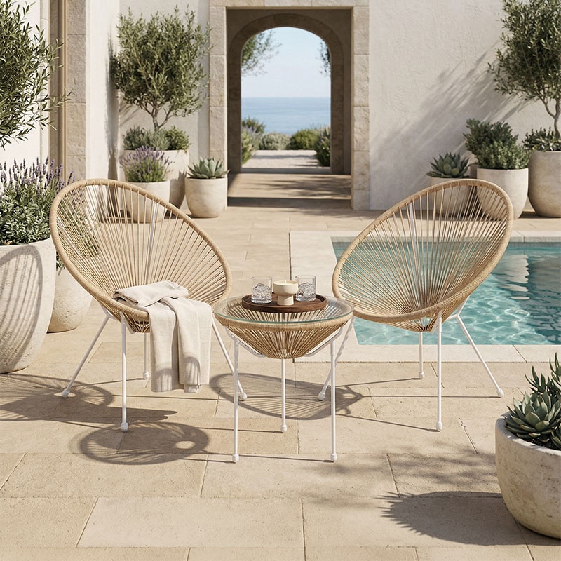 Set 3 piese masa si scaune gradina V3 Acapulco Natural 50x50x52 cm