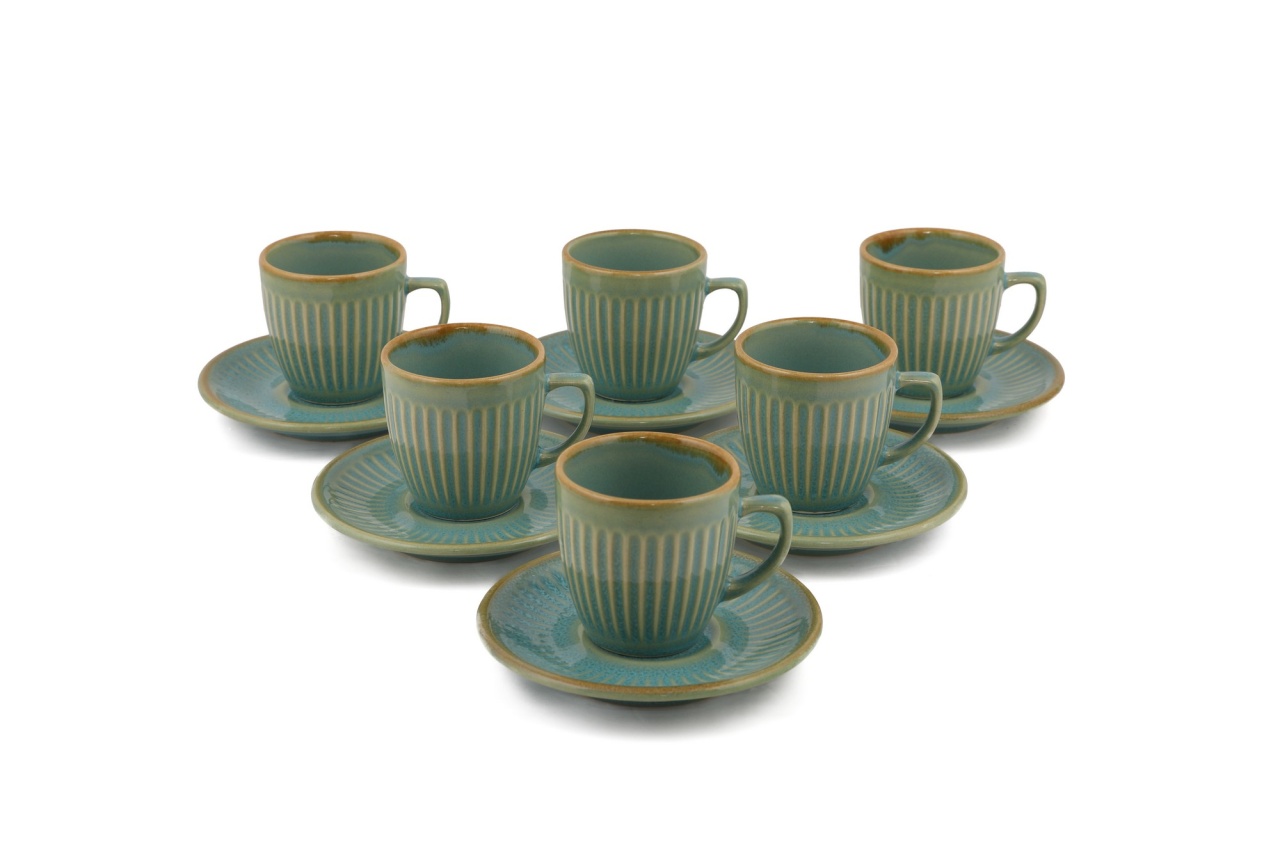 Set cești de cafea, 12 bucati Mica Ivoryjours Verde inchis 6x6 cm