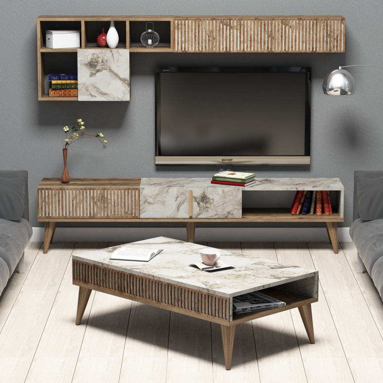 Set Complet Living Milan Walnut-Alb