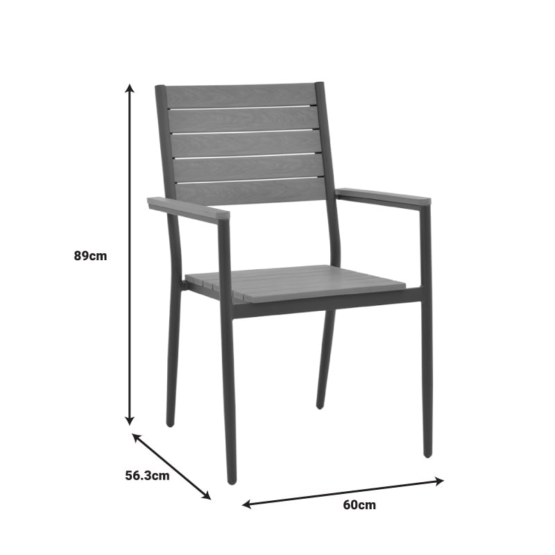 Set de 7 buc masa si scaune de gradina Nares-Vitality B aluminiu antracit si placaj culoare naturala 180x90x72.5 cm