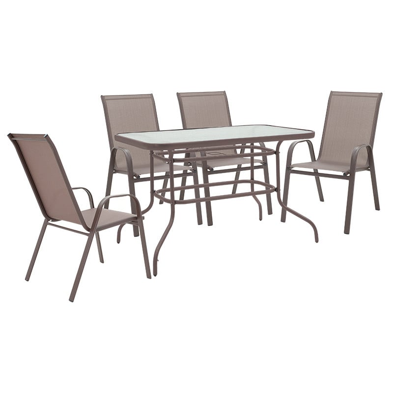 Set de gradina masa si scaune 5 bucati Valor-Calan metal negru-textilena maro 110x60x70cm