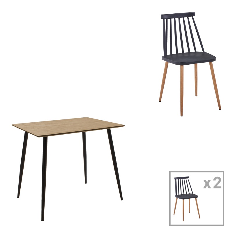 Set dining Cuba-Aurora I, Pako World, 3 piese, Sonoma-Negru, 70x70x75 cm