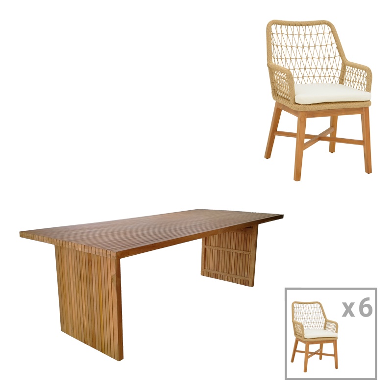 Set dining Elaiza-Zibra, Pako World, 7 piese, Bej-Natural, 220x100x75 cm