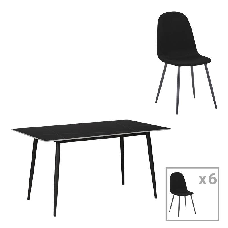Set dining Gustas-Bella, Pako World, 7 piese, Gri, Astept marmura, 160x80x75 cm