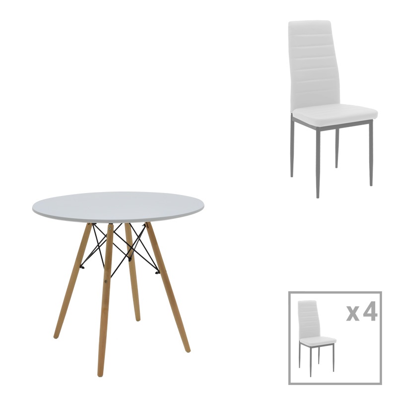 Set dining Julita-Parker, Pako World, 5 piese, MDF, Alb-natural, 80x80x73 cm