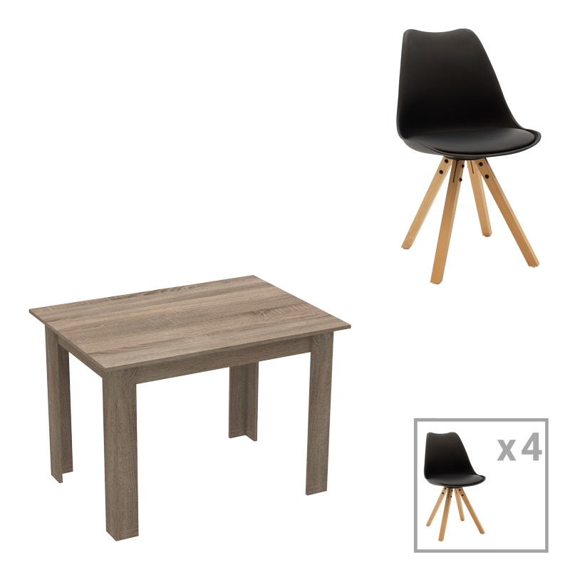 Set dining Manka-Caron Pako World 5 piese Negru-Sonoma 110x80x77 cm