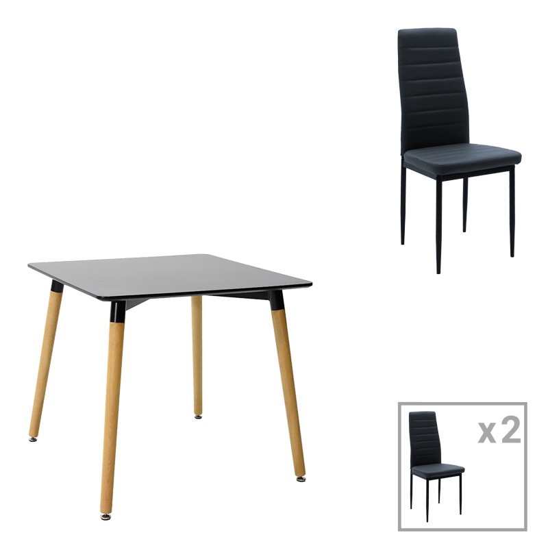 Set dining Natali-Parker, Pako World, 3 piese, MDF, Negru-Natural, 80x80x76 cm