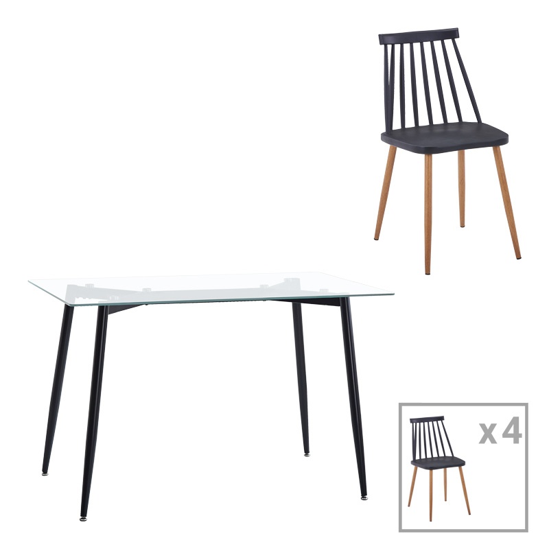 Set dining Quana-Aurora I, Pako World, 5 piese, Negru-Natural, 120x70x75 cm