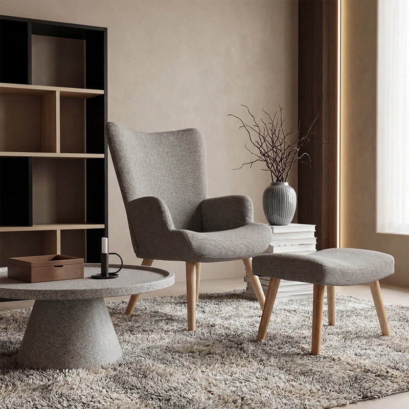Set fotoliu cu taburet, 2 buc, Gerlina, Pako, Gri deschis 71x64x94 cm - 2