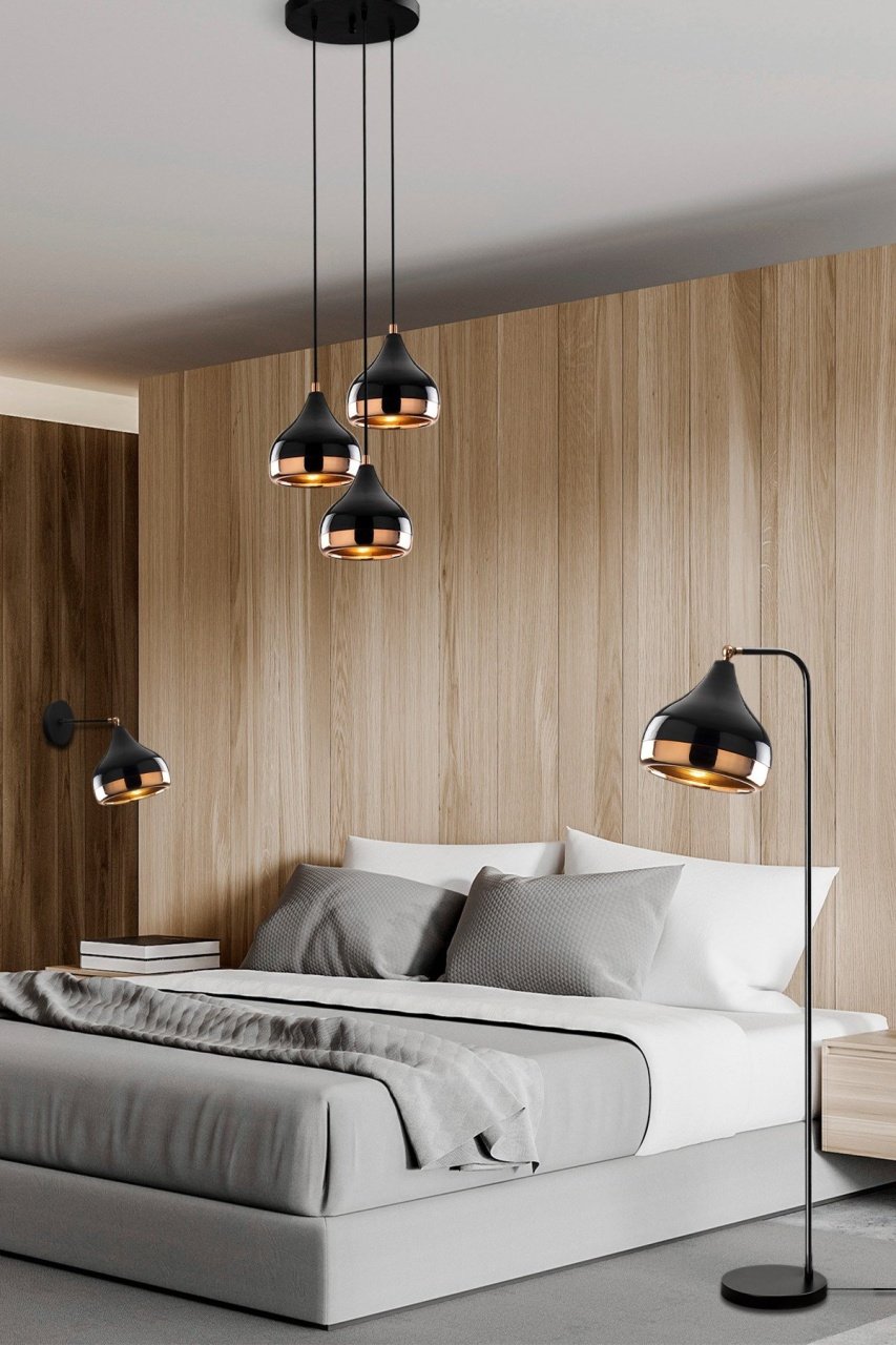 Set lustra si lampadar si aplica de perete Yildo Negru 37x37x111 cm