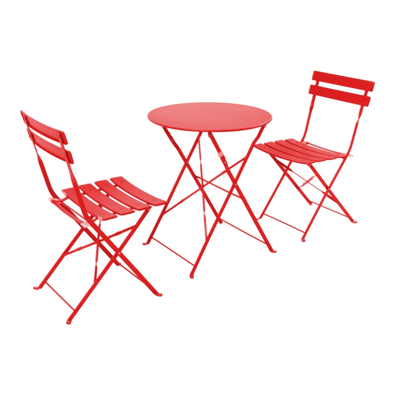 Set masa pliabila Bistro, Pako World, 3 piese, Metal, Rosu, 60x60x71 cm