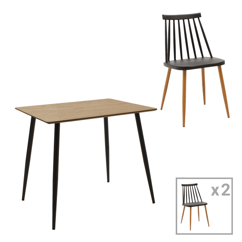 Set masa si scaune 3 buc Cuba Pako World Negru 70x70x75 cm