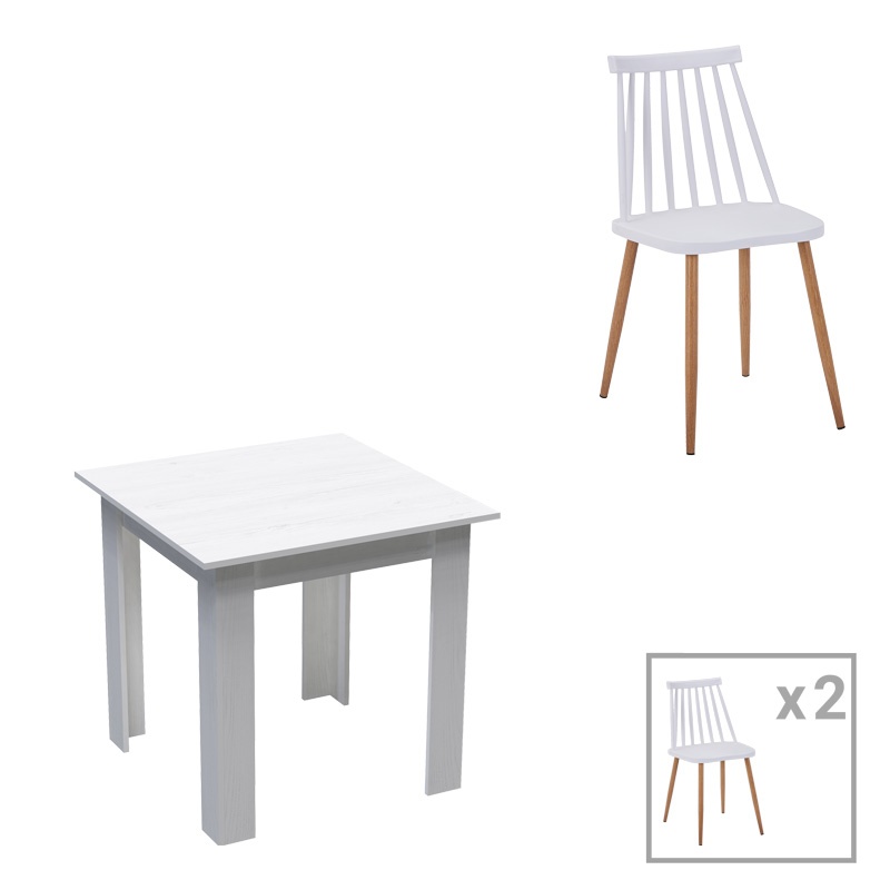 Set masa si scaune 3 piese Manka I-Aurora I Alb 80x80x77 cm