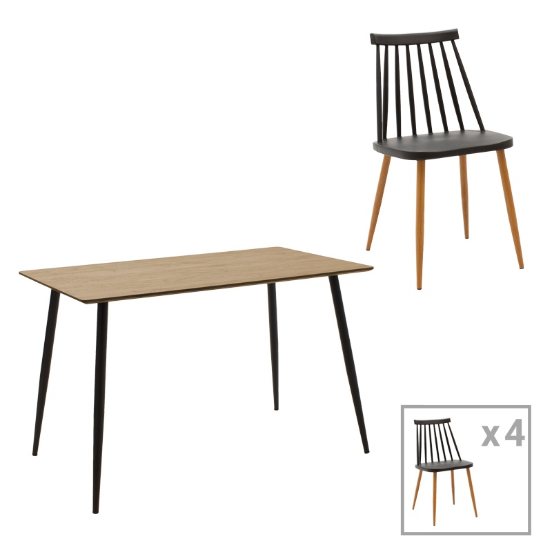 Set masa si scaune 5 buc Cuba Pako World Negru 120x70x76 cm