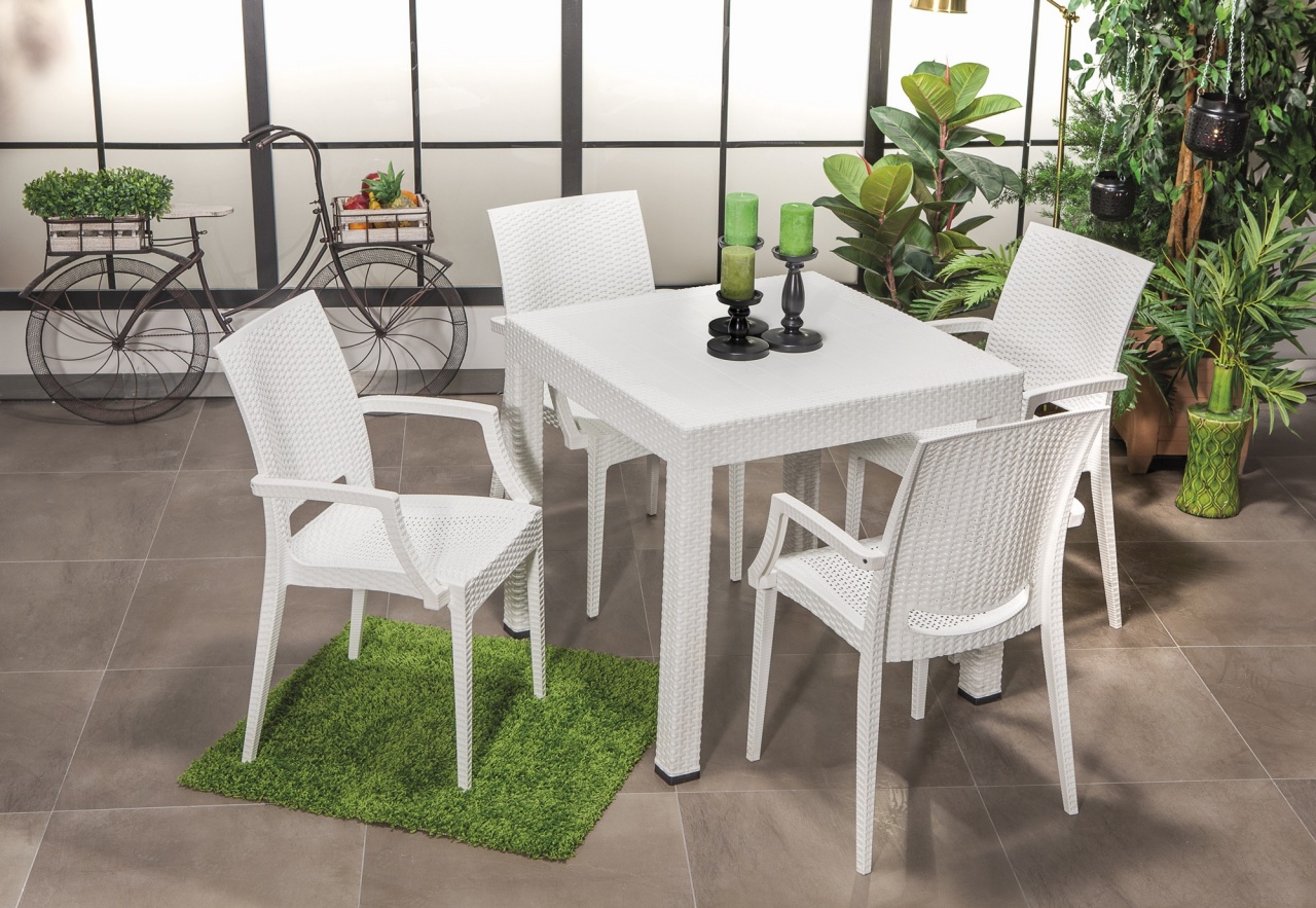 Set masa si scaune de gradina (5 piese) Rattan Lux Alb 52x88x55 cm