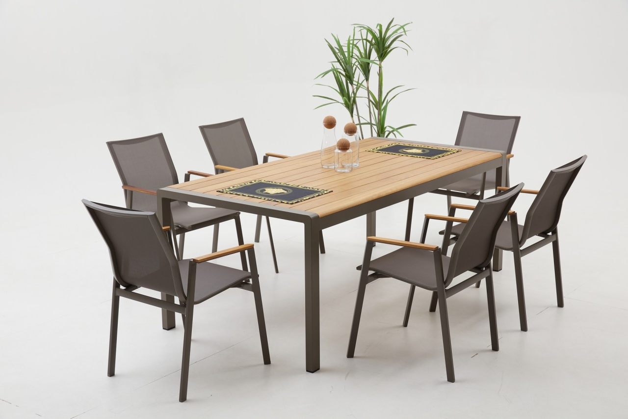 Set masa si scaune de gradina (7 piese) Lara Garden 6 Cappuccino 160x90x75 cm